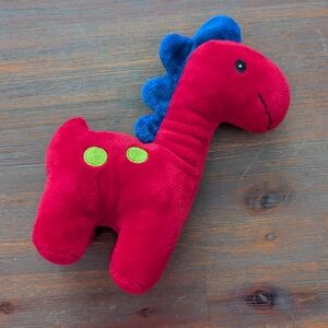 Red Plush Dino Soft Rattle Toy with Blue Spikes - Kids Toy